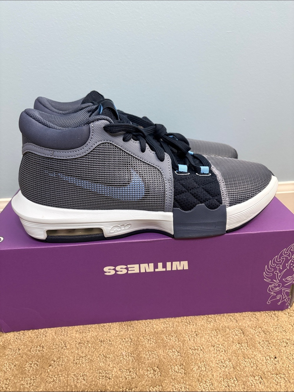 Nike LeBron Witness VIII Gray and Light Blue Men's Mid-Top Sneakers